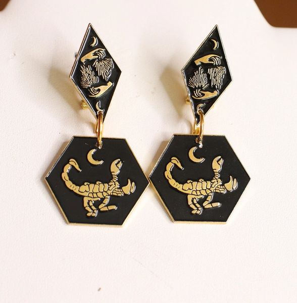 SOLD! 4616 Enamel Goth Scorpion Hands Studs Earrings