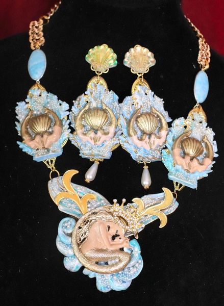 SOLD! 4621 Mermaid Mom Coral Reef Hand Painted Massive Necklace