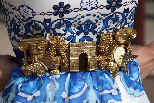 SOLD! 571 Baroque Roman Gold Ruins Arche Vintage Style Unique Corset Waist Belt Size L, XL