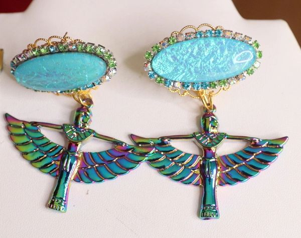 SOLD! 4678 Egyptian Revival Iridescent Genuine Australian Triplet Opal Earrings Studs