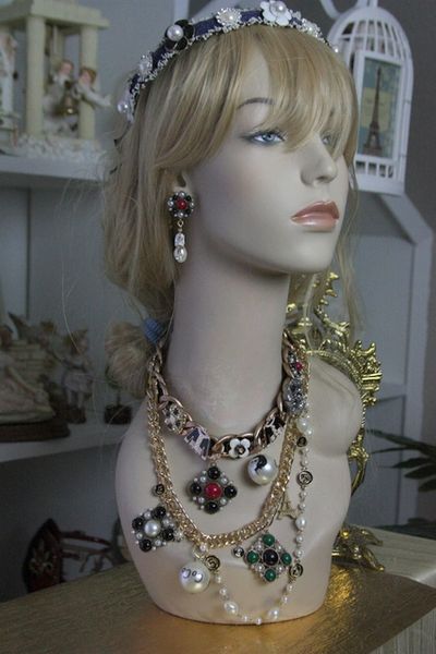 SOLD! 574 SET Byzantine Coco Chain Pearl Runway Camellia Fashion Statement Necklace
