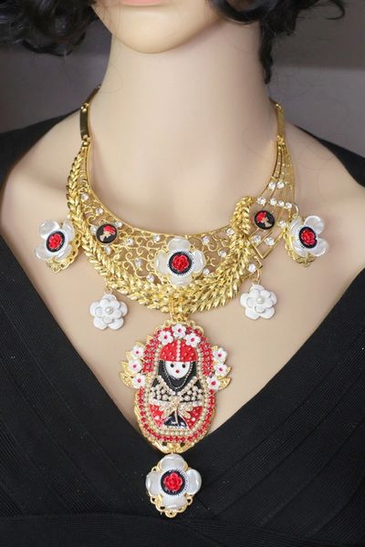 SOLD! 4681 Set Of Madam Coco Russian Doll Matryoshka Camellia Charms Necklace + Earrings