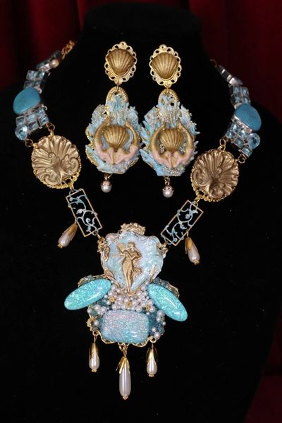 SOLD! 4692 Baroque Mermaid Hand Painted Genuine Australian Triplet Opal Topaz Statement Necklace