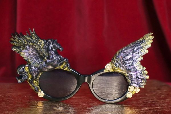 SOLD! 4704 Baroque Black Iridescent Winged Pegasus Baroque Sunglasses