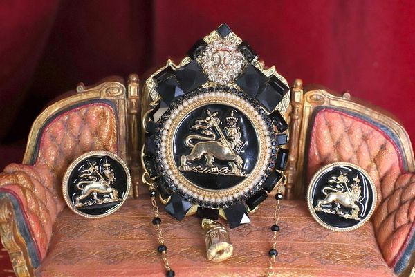 SOLD! 4716 Set Of Byzantine Coco Lion Huge Brooch + Earrings