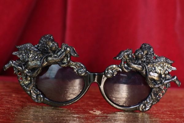SOLD! 4717 Baroque Faced Black Cherubs Angels Embellished Sunglasses