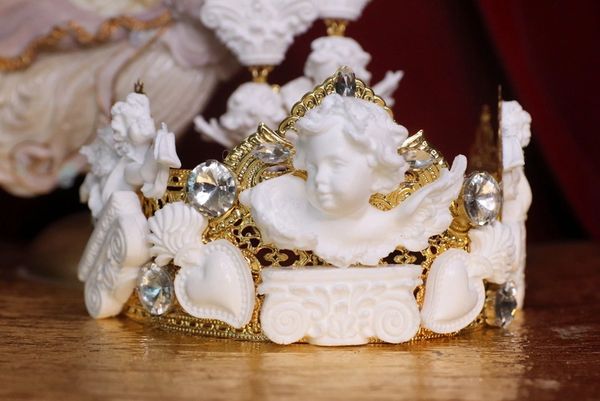SOLD! 4737 Baroque White Chubby Cherubs Angels Roman Column Sacred Hearts Crown