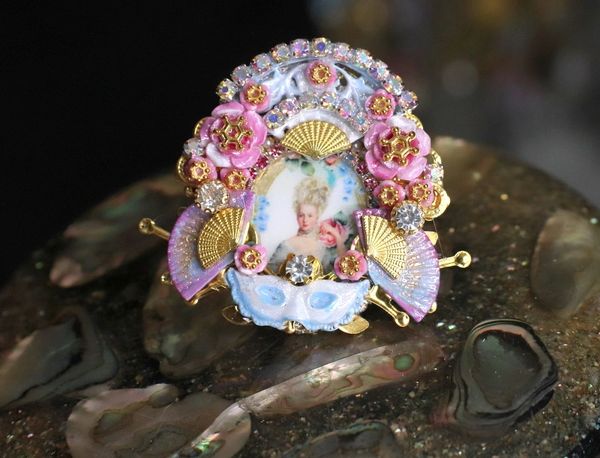 SOLD! 4755 Young Marie Antoinette Hand Painted Cocktail Huge Ring