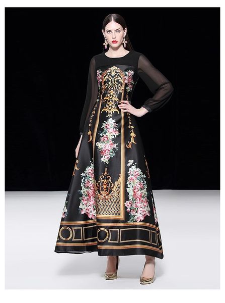 4759 Designer Victorian Print Gorgeous Black Gown Maxi Dress Size US4