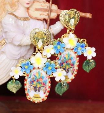 SOLD! 4764 Baroque Sicilian Tile Taormina Vase Flowers Studs Earrings