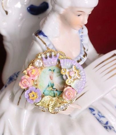 SOLD! 4767 Young Marie Antoinette Hand Painted Aqua Fan Cocktail Adjustable Ring