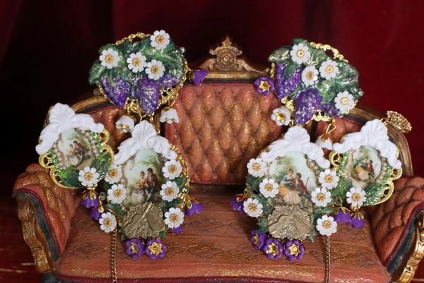 SOLD! 4770 Set Of 2 Matching Brooches+ Earrings French Couple Grapes