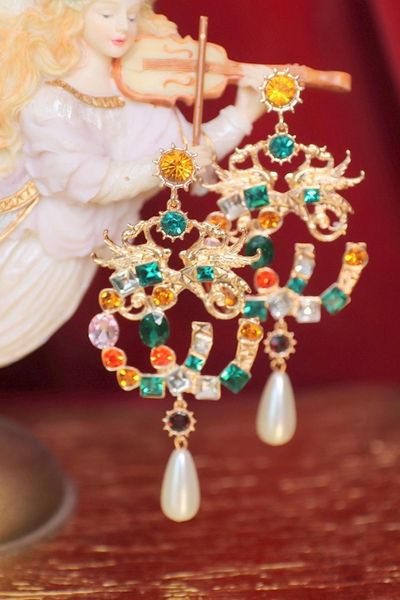 4735 Designer Baroque Letters Massive Colorful Earrings