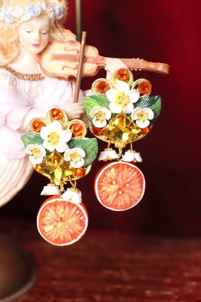 SOLD! 4777 Baroque Sicilian Orange Fruit Flower Blossom Studs Earrings