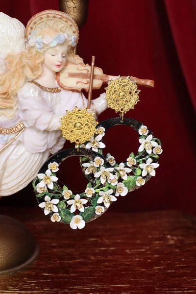 SOLD! 4782 Baroque Sicilian Flower Blossom Black Earrings