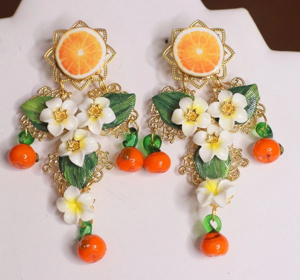 SOLD! 4785 Baroque Sicilian Orange Fruit Flower Blossom Studs Earrings