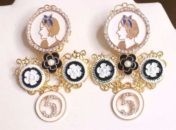 SOLD! 4816 Madam Coco Portrait Charms Massive Studs Earrings