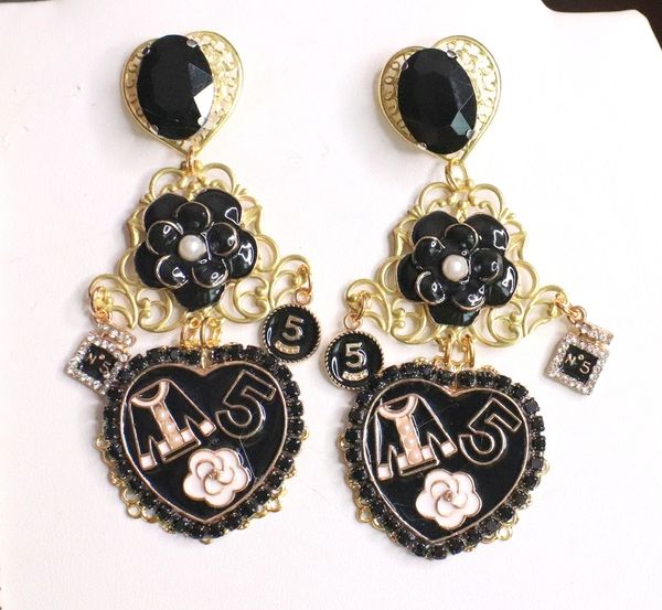SOLD! 4818 Madam Coco Black Charms Heart Massive Studs Earrings