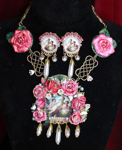 SOLD! 4847 Set Rococo Roses Les Trois Graces Necklace + Earrings
