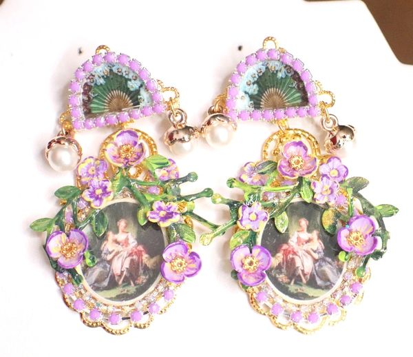SOLD! 4853 Rococo Paintings Diana From Hunting Violet Fan Earrings