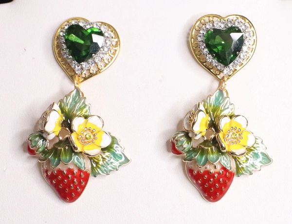SOLD! 4861 Baroque Enamel Strawberry Elegant Studs Earrings