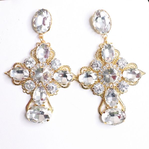 SOLD! 4864 Baroque Runway Clear Round Crystal Cross Earrings