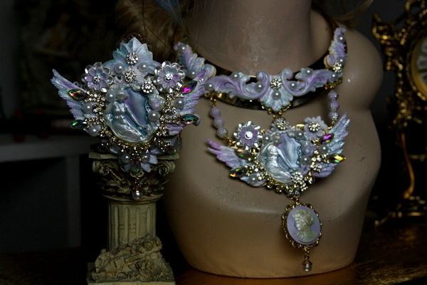 SOLD! 603 Art Nouveau Pearlish Purple Winged Goddess Cuff Bangle