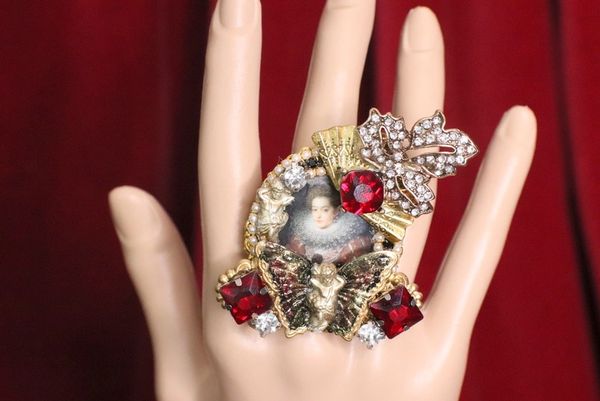 SOLD! 4891 Victorian La Reina Butterfly Crystal Massive Cocktail Adjustable Ring