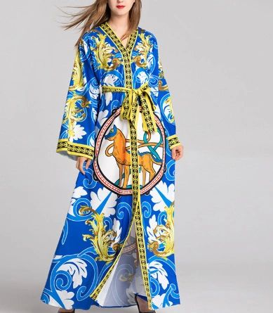 4907 Designer Baroque Print Abaya Maxi Dress Us6-Us8