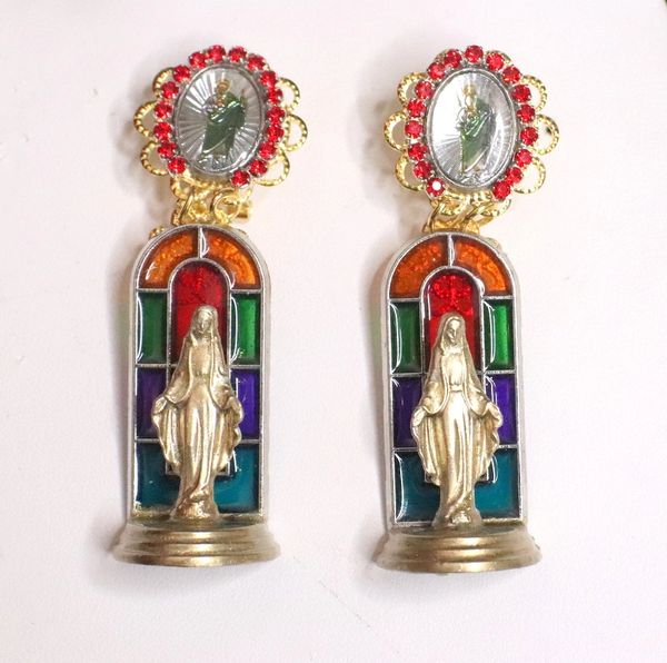 SOLD! 4908 3D Effect Virgin Mary Cathedral Sacred Heart Stunning Studs Earrings