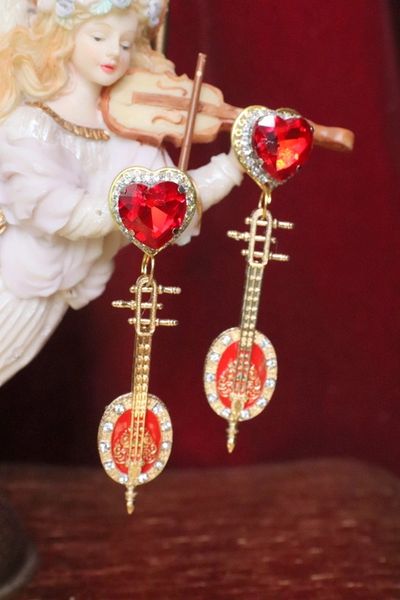 SOLD! 4910 Baroque Enamel Mandolin Musical Studs Earrings