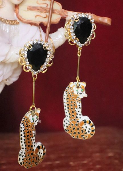 SOLD! 4911 Baroque Enamel Cheetah Leopard Studs Earrings