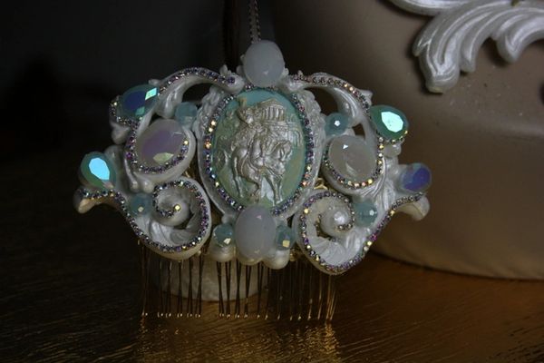SOLD! 613 Hair Comb Art Nouveau Hand Painted Greek Inspiration Pealish Crystal