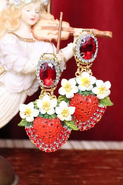 SOLD! 4963 Baroque Runway Strawberry Flower Blossom Studs Earrings