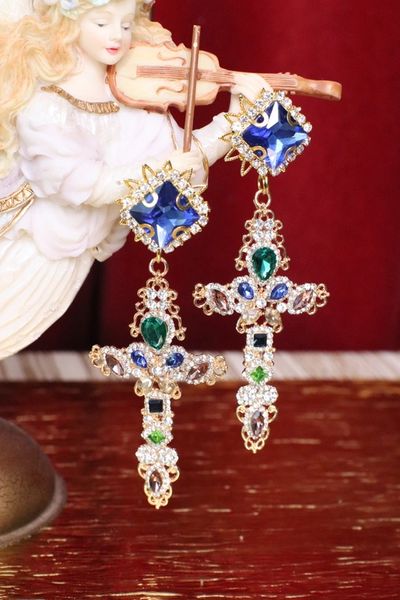 4974 Baroque Massive Crystal CrossStuds Earrings