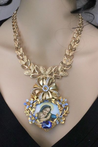 4996 Madonna Virgin Mary Cameo Heart Sacred Heart Necklace