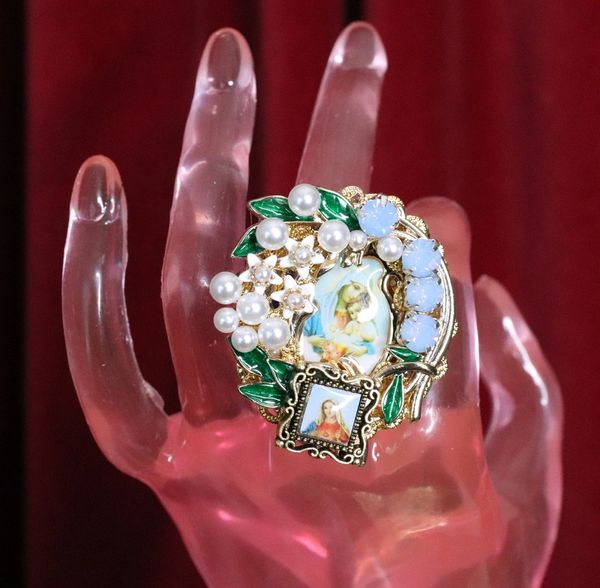 SOLD! 4999 Stunning Pearl Virgin Mary Madonna Cocktail Adjustable Ring