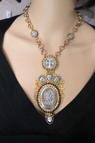 SOLD! 5017 St. Michael Antique Style Massive Pendant Necklace
