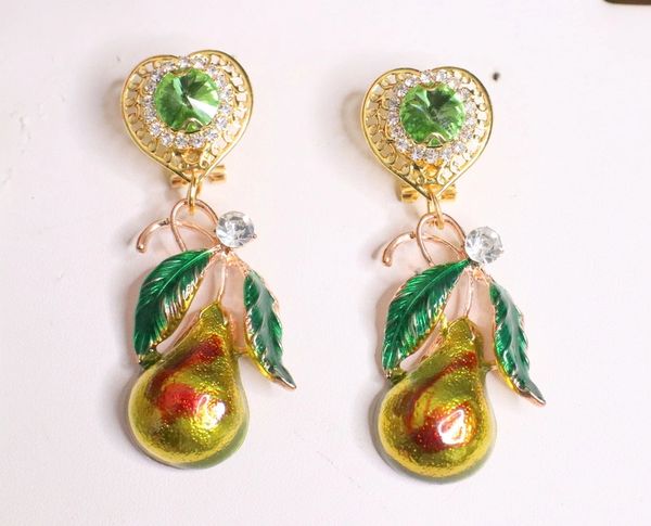 SOLD! 5033 Baroque Enamel Pear Fruit Earrings Studs