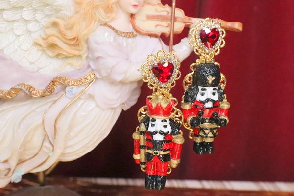SOLD! 5084 Nutcracker Gold Red Irregular Hand Painted Earrings Studs