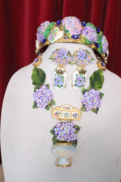 SOLD! 5086 Baroque Hand Painted Hydrangea Vase Kitchen Necklace