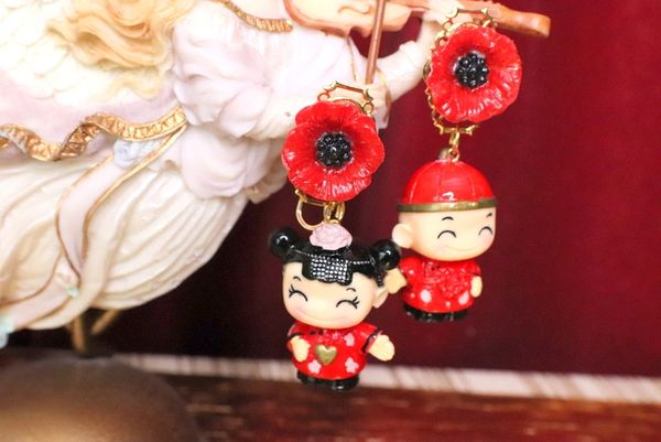 SOLD! 5095 Japanese Dolls Adorable Irregular Poppy Earrings Studs