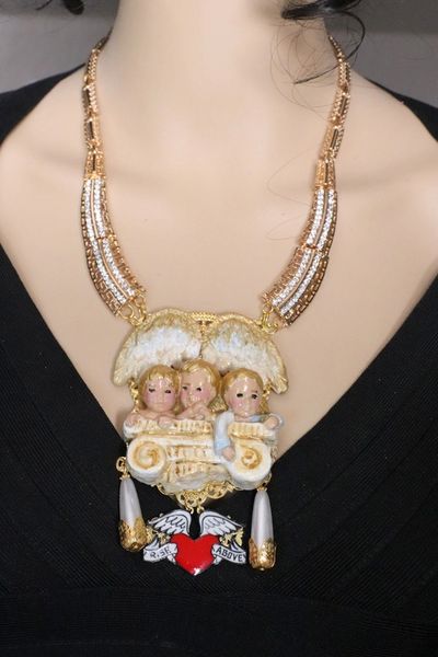 5101 Baroque Hand Painted Winged Rise Above Cherubs Angels Roman Column Necklace