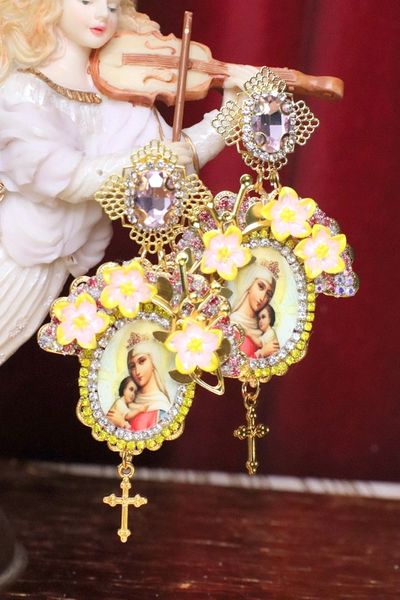 SOLD! 5154 Virgin Mary Madonna Cameo Orchids Earrings Studs