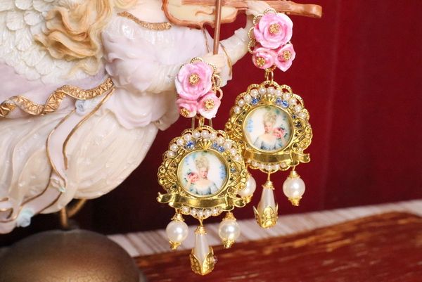 SOLD! 5168 Young Marie Antoinette Roses Pearl Earrings Studs