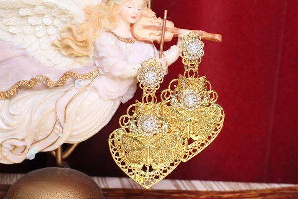 5239 Baroque Massive Gold Filigree Butterfly Rhinestone Earrings Studs