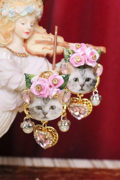 SOLD! 5320 Runway Baroque Cat Roses Adorable Earrings