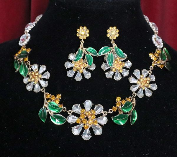5326 Set Of Baroque Crystal Lemon Flower Necklace + Earirngs