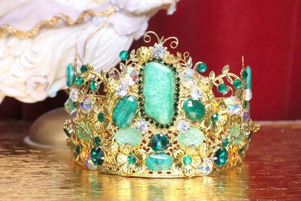 SOLD! 5332 Genuine Solar Quartz Gemstones Gold Flowers Baroque Crown Headband
