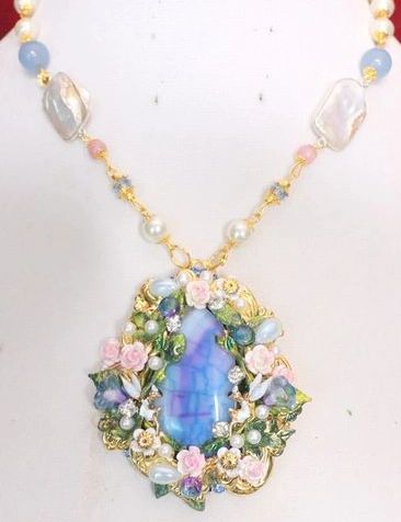 SOLD! 5335 Genuine Genuine Huge Blue Solar Quartz Fairy Mystical Pendant Necklace